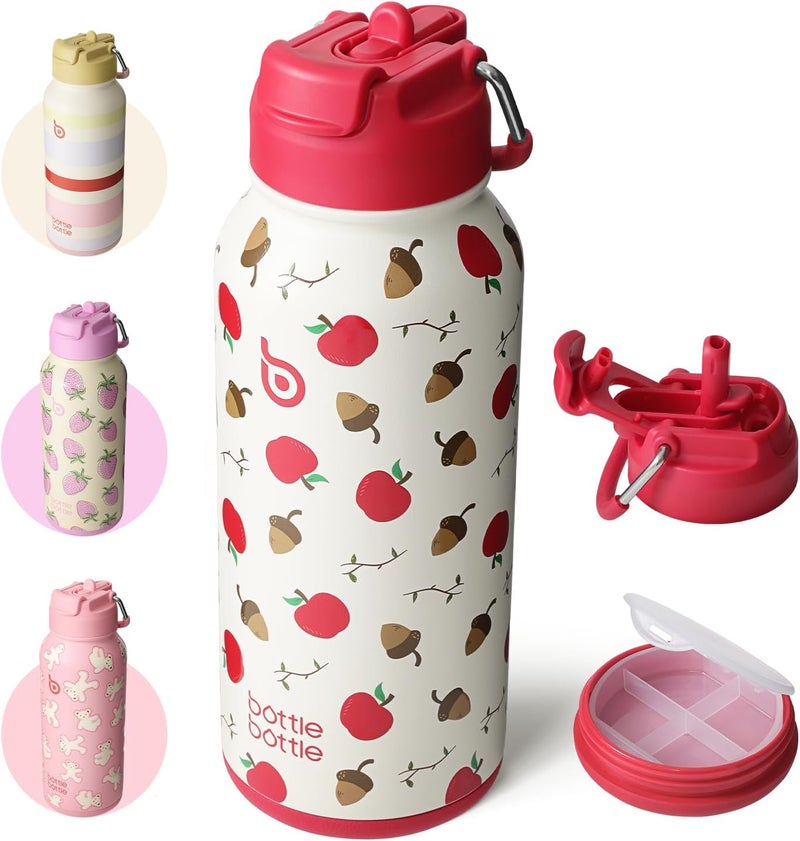 BottleBottle 32oz Insulated Water Bottle Stainless Steel Sport Water Bottle with Straw Dual-use Lid Design for Gym with Pill Box - Image 1